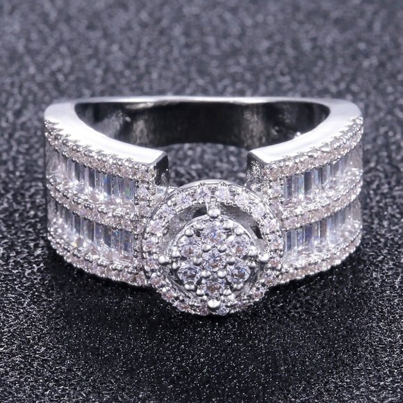 NEW Silver Baguette Round Diamond Ring 11 - Picture 3 of 7